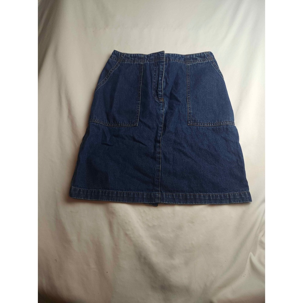 Casual Corner Womens Denim Midi Skirt Dark Wash‎ A-Line Patch Pockets Size 2